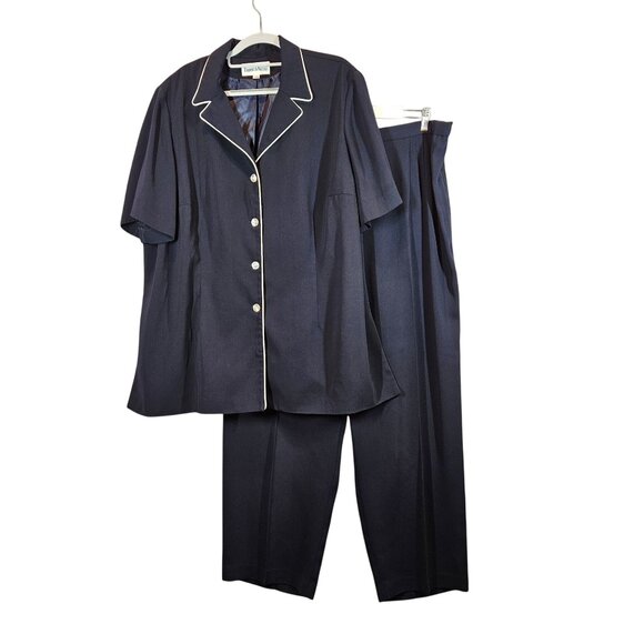 Danny & Nicole Womens 22W Navy Pant Suit Set Career office retro elastic waist - Picture 1 of 16